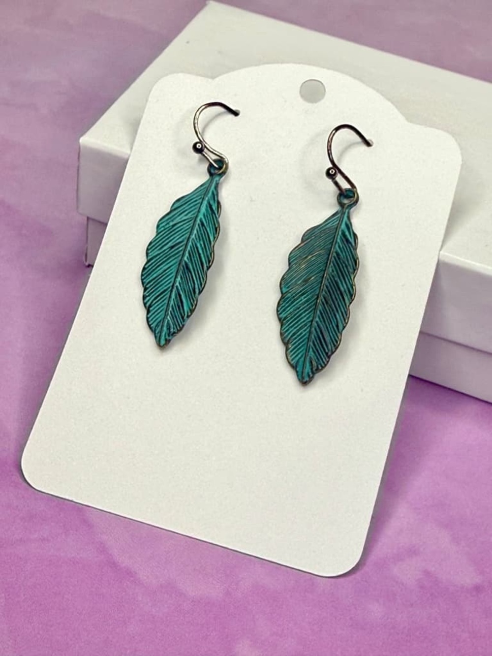 Patina Teal Leaf Drop Earrings - Women Jewelry
